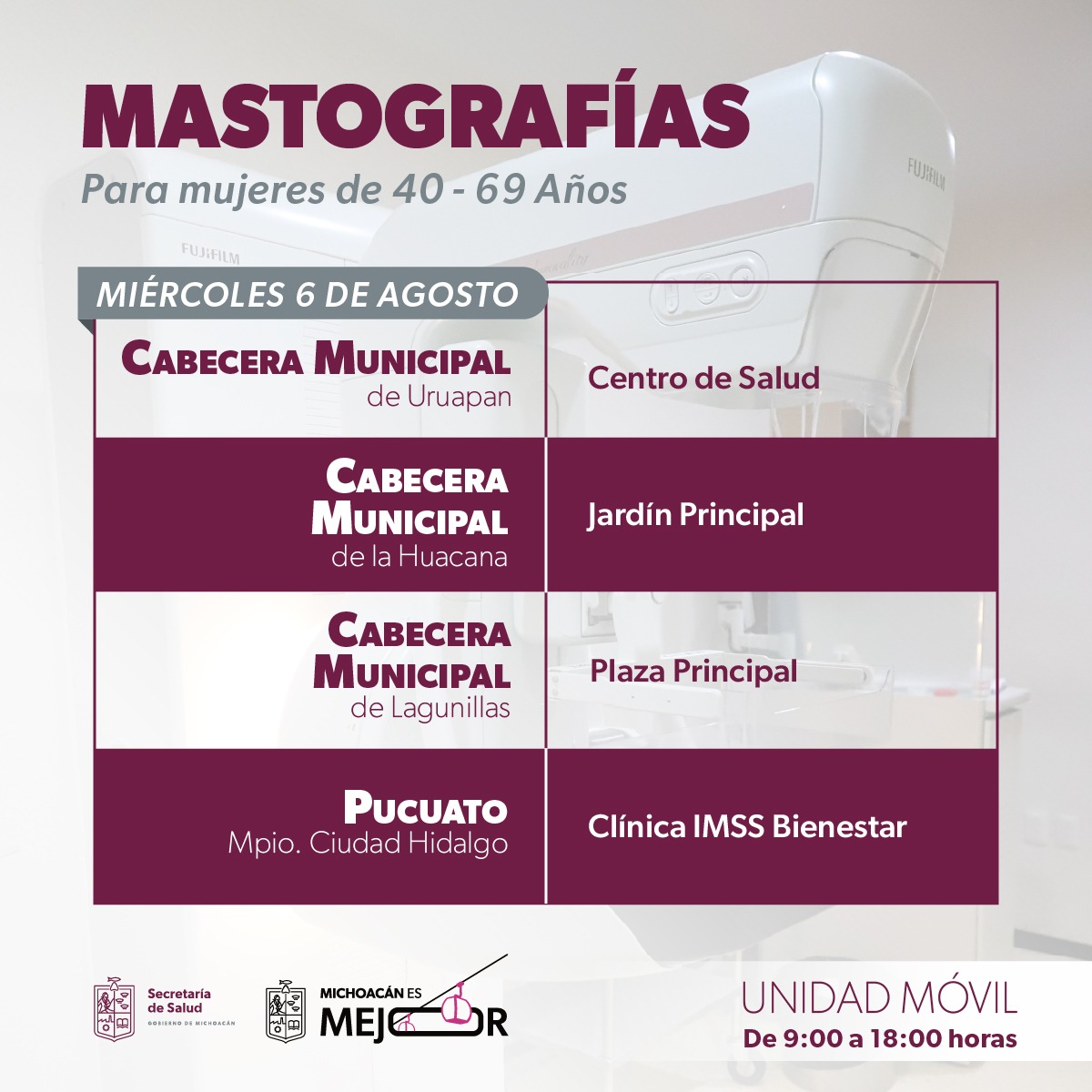 SSM ofrecerá mastografías gratuitas en 6 municipios del 4 al 8 de agosto