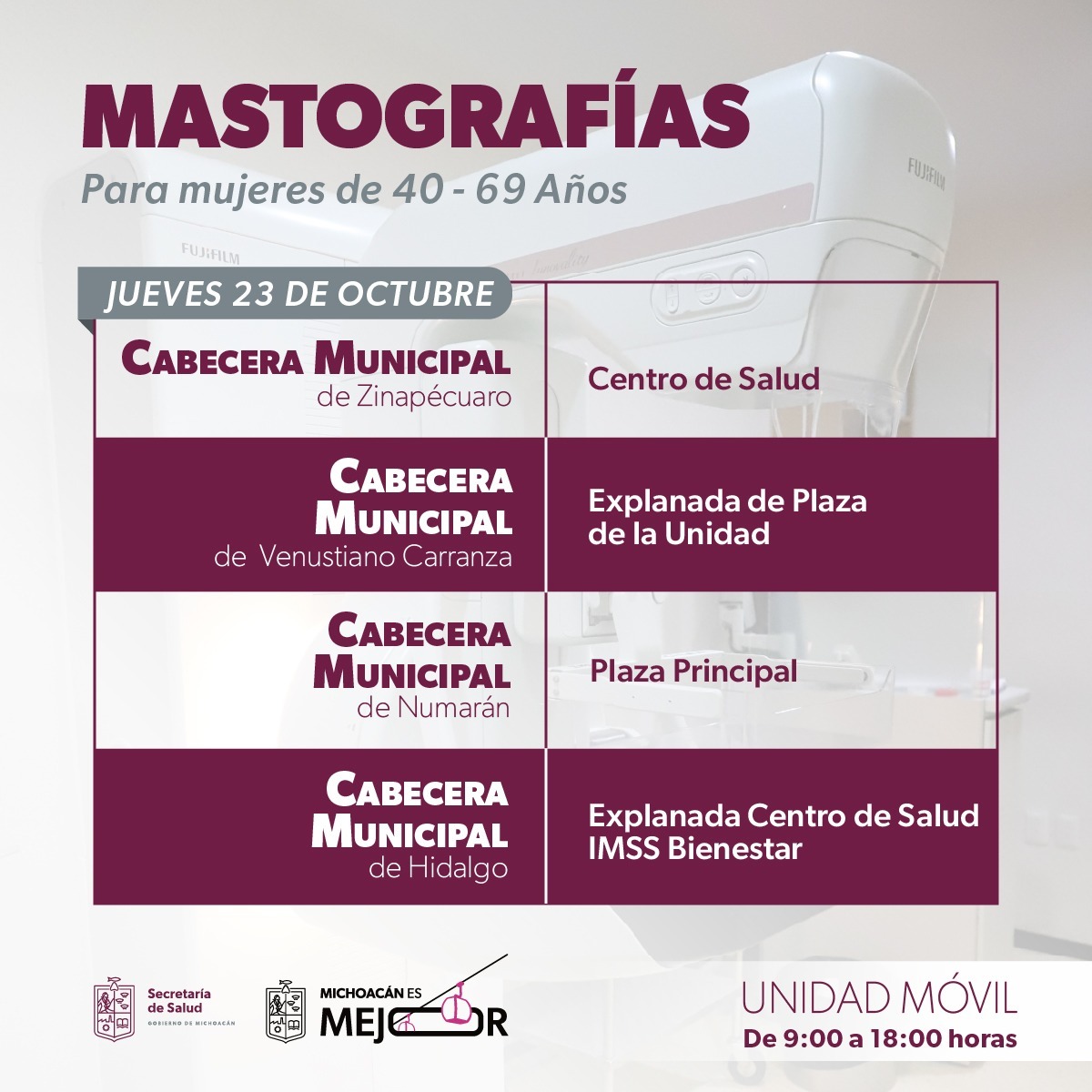 SSM lleva mastografías a 11 municipios para detección oportuna de cáncer de mama