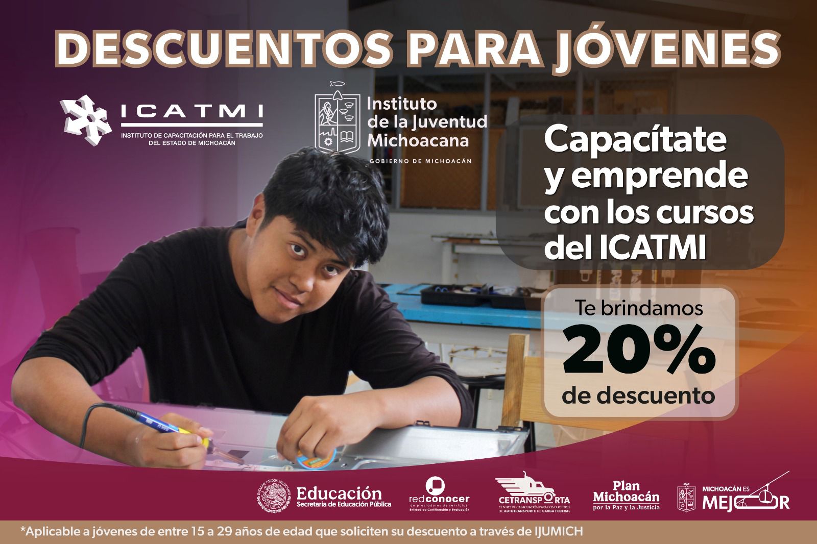 Icatmi e Ijumich lanzan descuento del 20% para jóvenes, disponible para más de 850 cursos