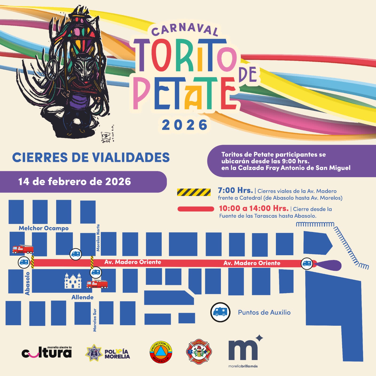Cierres viales este sábado por el Carnaval del Torito de Petate